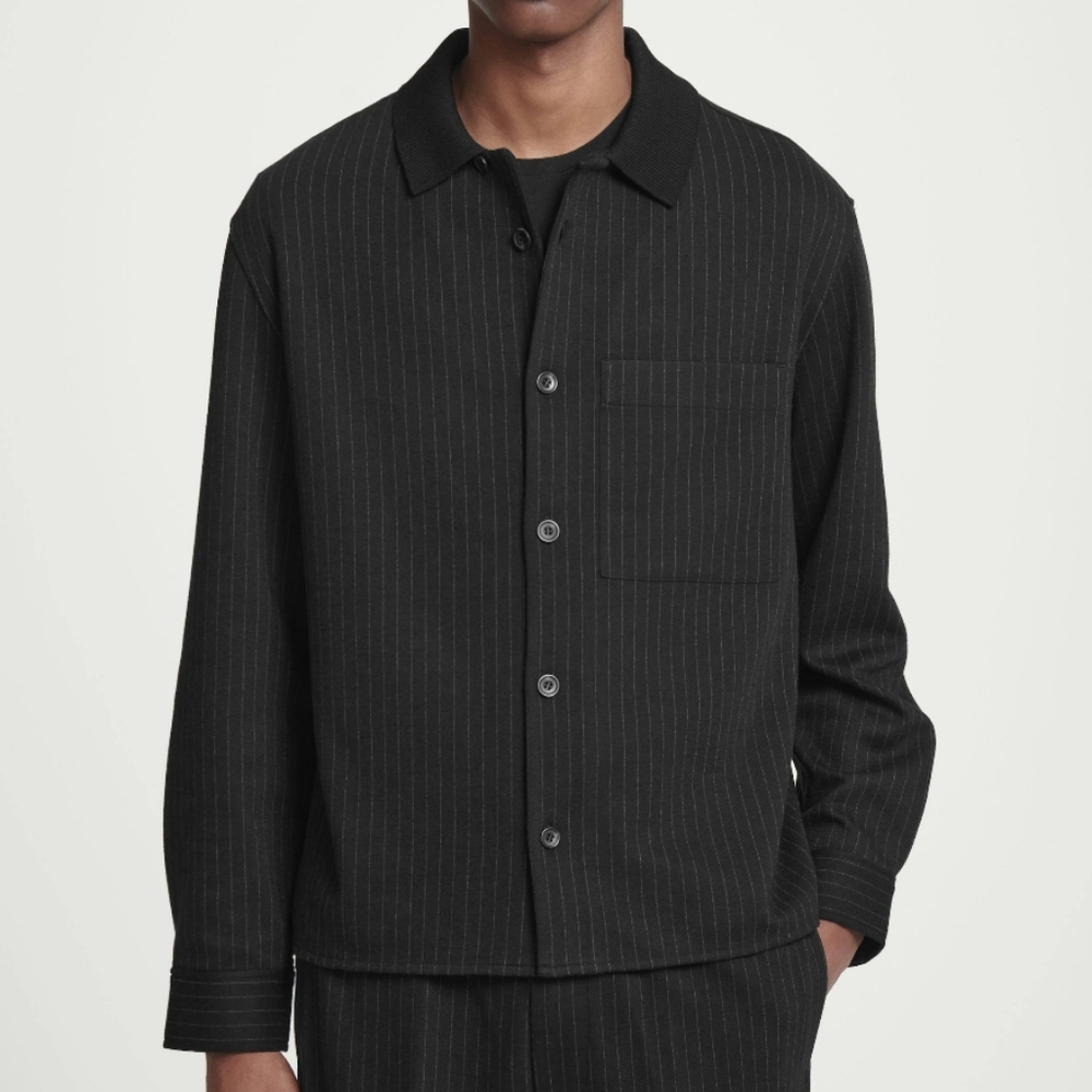 Cos Wool Relaxed Black Pinstripe Pin Stripe Light Thin Jacket